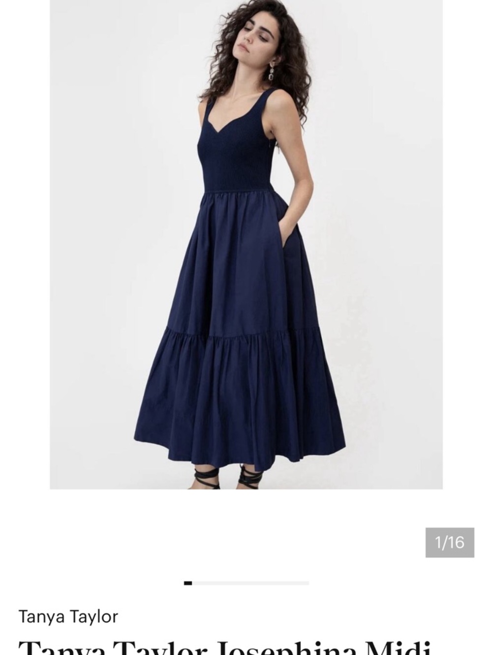 Tanya Taylor Navy Smocked Bodice Tiered Midi Dress
